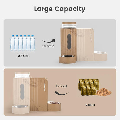 Gardner Pet Gravity Automatic 2-In-1 Pet Feeder, 0.8 Gallons*2 Cat Feeder and Water Dispenser Set, 100% Bpa-Free and Stainless Steel Water Bowl for Dogs, Cats, Rabbits, Puppies (Light Woodgrain)4