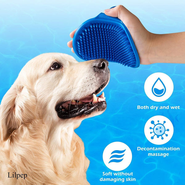 Dog Grooming Brush, Lilpep Pet Shampoo Bath Brush Soothing Massage Rubber Comb with Adjustable Ring Handle for Long Short Haired Dogs and Cats (Blue+Green, Pack of 2)5