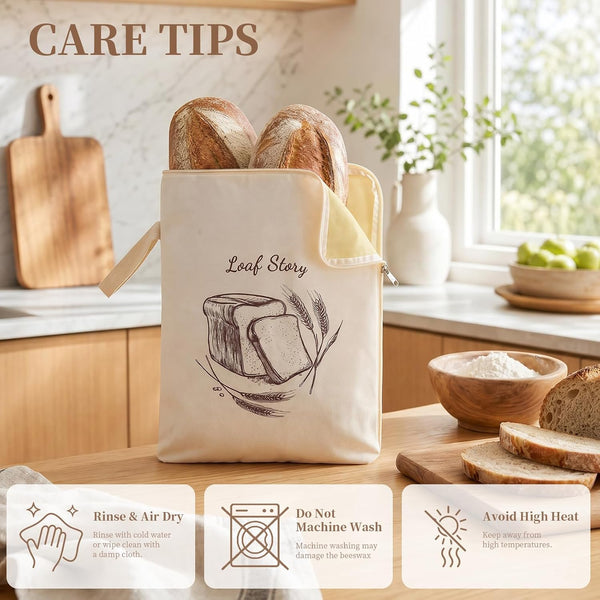Beeswax Sourdough Bread Bags with Wide Zipper Access, 2 Pack XL 13" X 17" Reusable Linen Cotton Bread Bags for Homemade Bread, Helps Maintain Crust & Freshness (Double-Sided Print Design)8