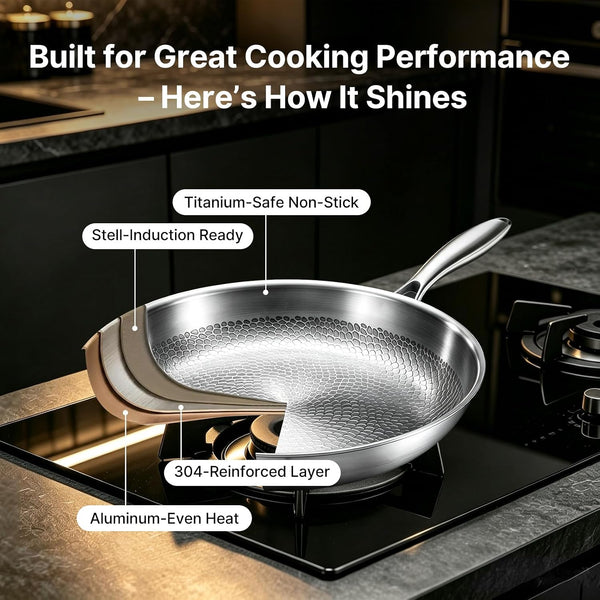 Titanium Pans for Cooking | 10" Non Stick Frying Pan with Lid | Gas, Induction & Oven-Safe | Easy Clean Hammered Pan4