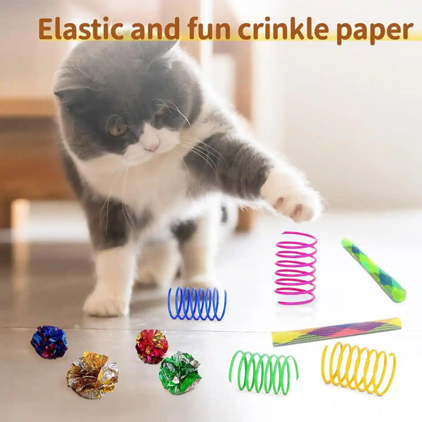 Icagy 25 Pcs Cat Toys for Cats, Indoor Kittens - Interactive Variety Pack, 45 Inches Rainbow Cat Tunnel, Feather Teaser, Feather Golf, Mice, Springs, Balls, Noise Toys - Rainbow/Colorful 45"5
