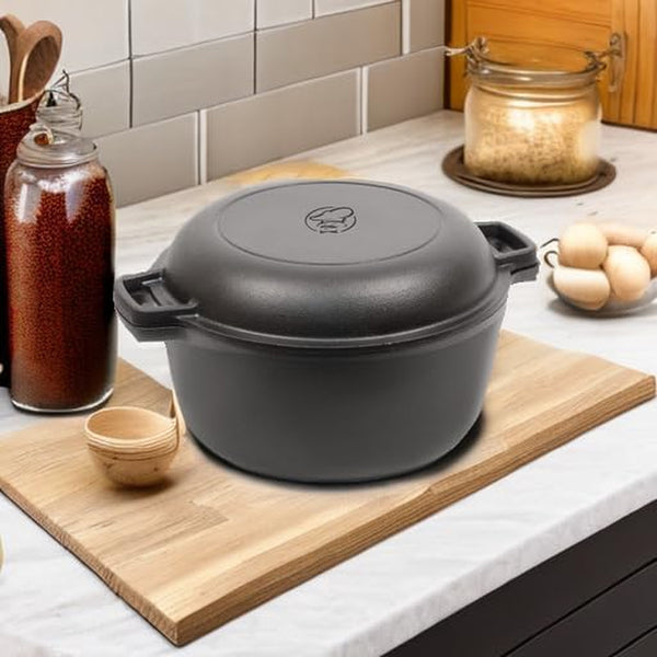 2-In-1 5-Qt. Dutch Oven, 10.25-Inch Skillet Lid, CHFL508 | Pre-Seasoned Cast Iron, Works on All Cooktops Including Induction, Outdoor Cookware for Campfires or Grills5