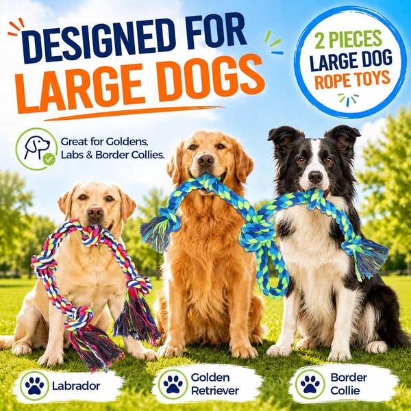 Tough Dog Rope Toys for Aggressive Chewers, Tough Tug of War Dog Toys for Large, Medium & Small Dogs – 5 Pack Including 2 Ropes & 3 Supplies7