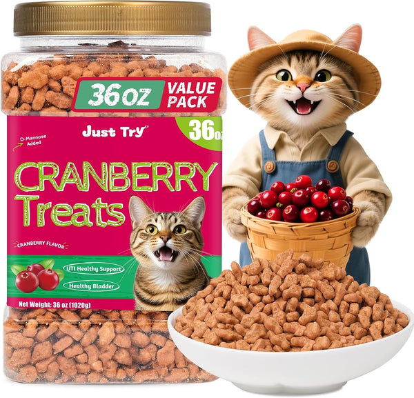 Just Try 13.4 OZ Urinary Tract Health Cat Treats for Indoor Cats, Cranberry & D-Mannose for Kidney Bladder and UT Support, Health Cat Supplement Crunchy Chews10