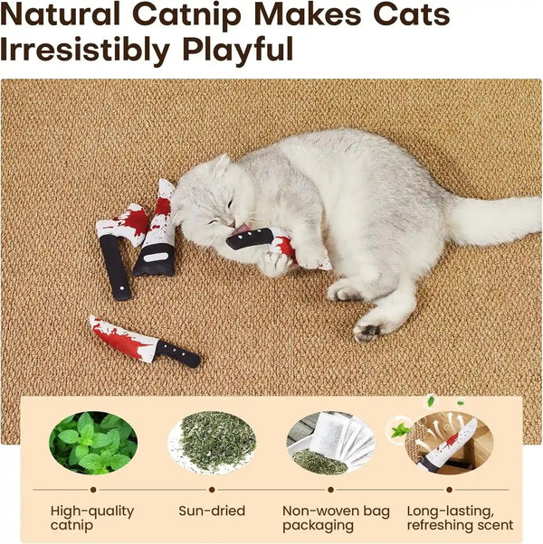 Potaroma 4Pcs Cat Toys, Horror Halloween Knife-Shaped Kitten Catnip Crinkly Sound Toys, Indoor Exercise for All Cat Breeds 6.5 Inches | Crinkly Sound Toys, Indoor Exercise for All Cat Breeds 6.5 Inches3