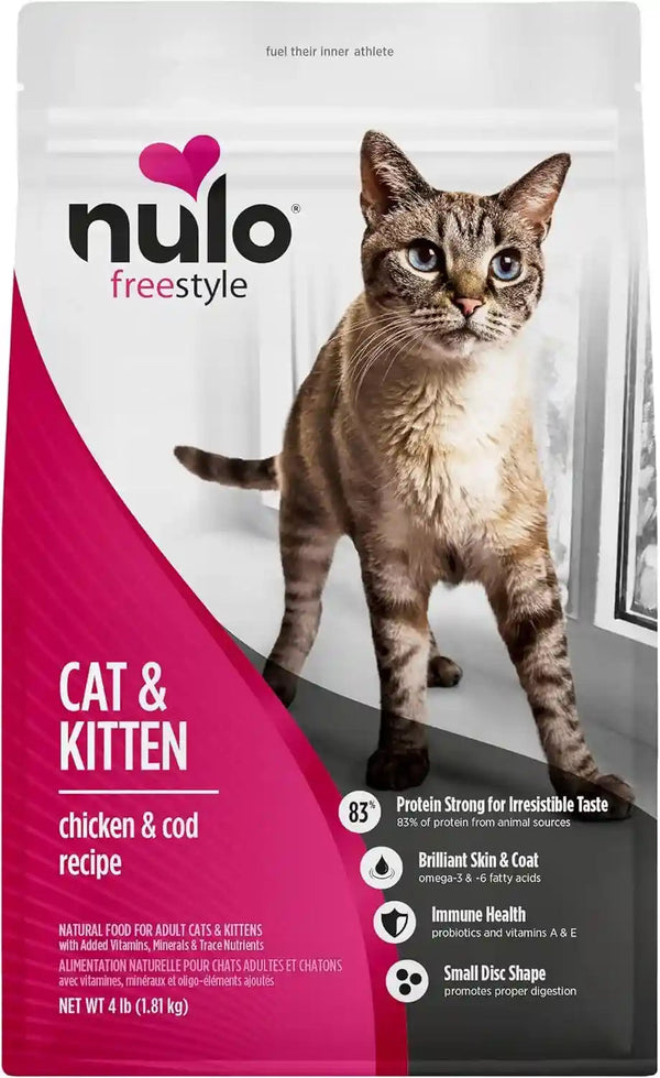 Nulo Freestyle Cat & Kitten Dry Food - Chicken & Cod Recipe, High Protein Grain Free Cat Food, Natural Kibble with Probiotics & Omega Fatty Acids, 4Lb Bag1