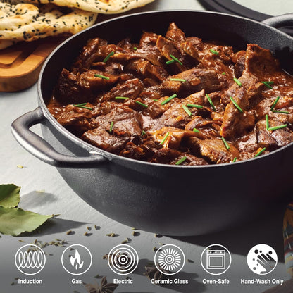 Utsava Pre-Seasoned Cast Iron 3.9-Quart Kadai with Lid | Kadhai Pot for Indian Cooking2