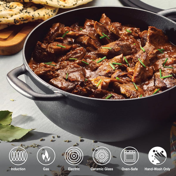 Utsava Pre-Seasoned Cast Iron 3.9-Quart Kadai with Lid | Kadhai Pot for Indian Cooking2