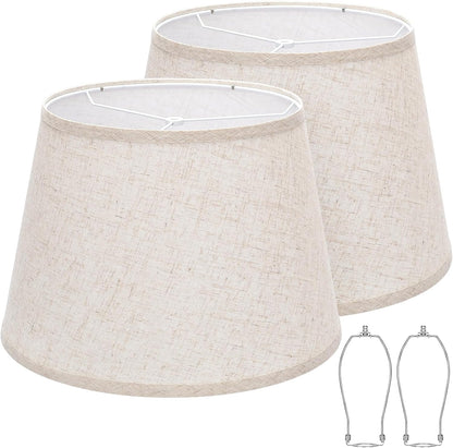 Large Drum Lamp Shades Set of 2, 12"Top X 16"Bottom X 11"High, Beige Lampshades for Table Lamps Floor Lamps, Natural Linen Replacement Lamp Shades, Spider, Harp Holders Included, Easy Assembly1