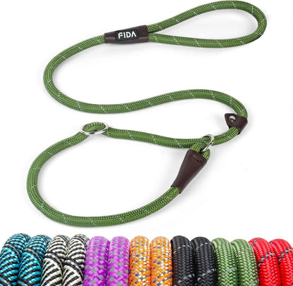 Fida Durable Slip Lead Dog Leash, 6 FT X 1/2" Heavy Duty Dog Loop Leashes, Comfortable Strong Rope Slip Leash for Large Medium Dogs, No Pull Pet Training Lead with Highly Reflective(1/2", Black)14