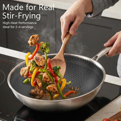 12.2" Tri-Ply Stainless Steel Wok with Glass Lid, Pro-Grade Honeycomb Hybrid Stir Fry Pan for Searing & Tossing, Uncoated Flat Bottom Chef Wok, Induction Compatible (31Cm)5