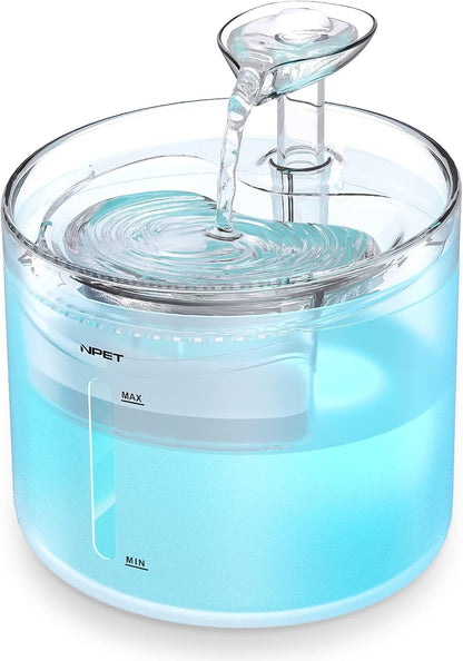 NPET WF100 Cat Foutain, 54Oz/1.6L Automatic Pet Water Fountain Dog Water Dispenser with 2 Flow Modes, Bottom Suction LED Light Quiet Pump for for Cats & Small Dogs9
