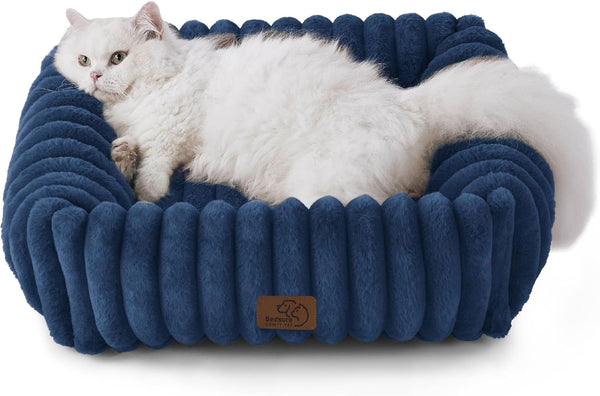 Bedsure Comfyfleece™ Cute Dog Bed for Small Medium Dogs Washable,25In Cream | Furry Puppy Beds,Square Rectangle Orthopedic Corduroy Aesthetic Pet Beds,Removable Zipper Cover,Non-Slip Bottom,Up to 15 Lbs12