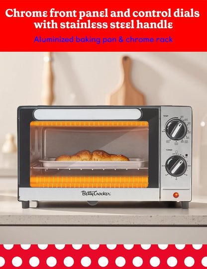 9L 2-Slice Toaster Oven, 1000 Watts, BC-5665B, Black/Silver | Chrome Plated Front, Stainless Steel Handle, Bake, Broil & Toast Functions, Easy Control Dials, Includes Baking Pan & Rack3