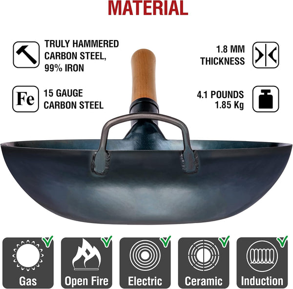 13.5” Blue Carbon Steel Wok Pan + Premium Wok Cover 13.5 Inch Pan Lid5