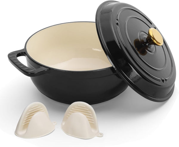 Dutch Oven Pot with Lid, 5 Quart Enameled Cast Iron Dutch Oven, Dual Handles, Kitchen Pots Oven Safe up to 500°F, Stovetop Compatible, Marinate, Cook, Bread Baking, Refrigerate & Serve, Black1