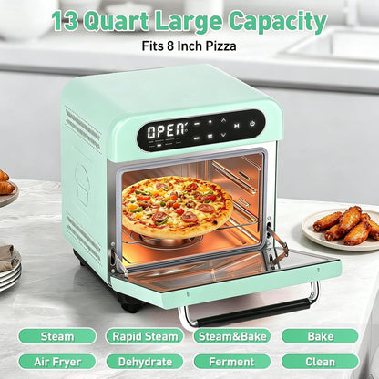 13-Quart Steam Air Fryer Oven, 10-In-1 Multifunction Convection Toaster Oven with Rapid Steam, Bake, Dehydrate, Ferment, Healthy Nutritious Food Steamer, Compact Countertop Oven, Mint Green2