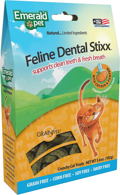 Emerald Pet Grain-Free Chicken Cat Dental Treats – Crunchy Dental Sticks for Cats to Clean Teeth, Reduce Plaque & Tartar, Freshen Breath – Pumpkin for Digestive Health, Natural Cat Chews, 3.6 Oz2