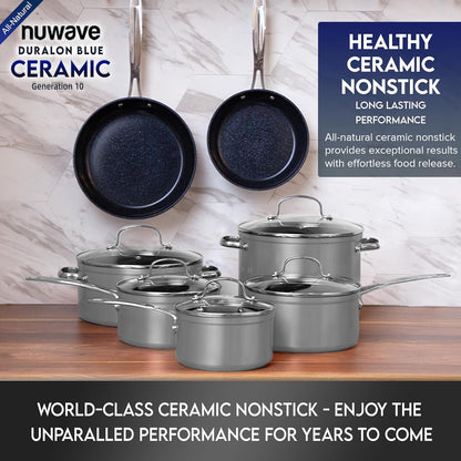 Healthy Duralon Blue Ceramic Nonstick Cookware Set, PFAS Free | Scratch-Resistant, Dishwasher & Oven Safe, Induction Ready & Evenly Heats, Tempered Glass Lids & Stay-Cool Handles8