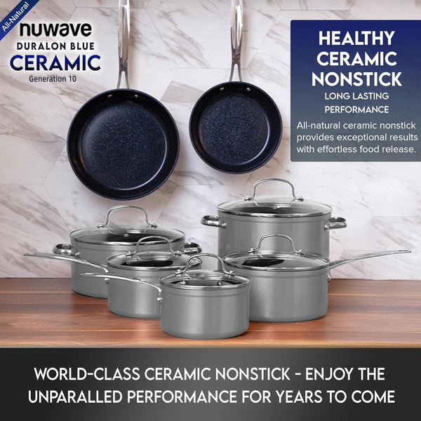 Healthy Duralon Blue Ceramic Nonstick Cookware Set, PFAS Free | Scratch-Resistant, Dishwasher & Oven Safe, Induction Ready & Evenly Heats, Tempered Glass Lids & Stay-Cool Handles8