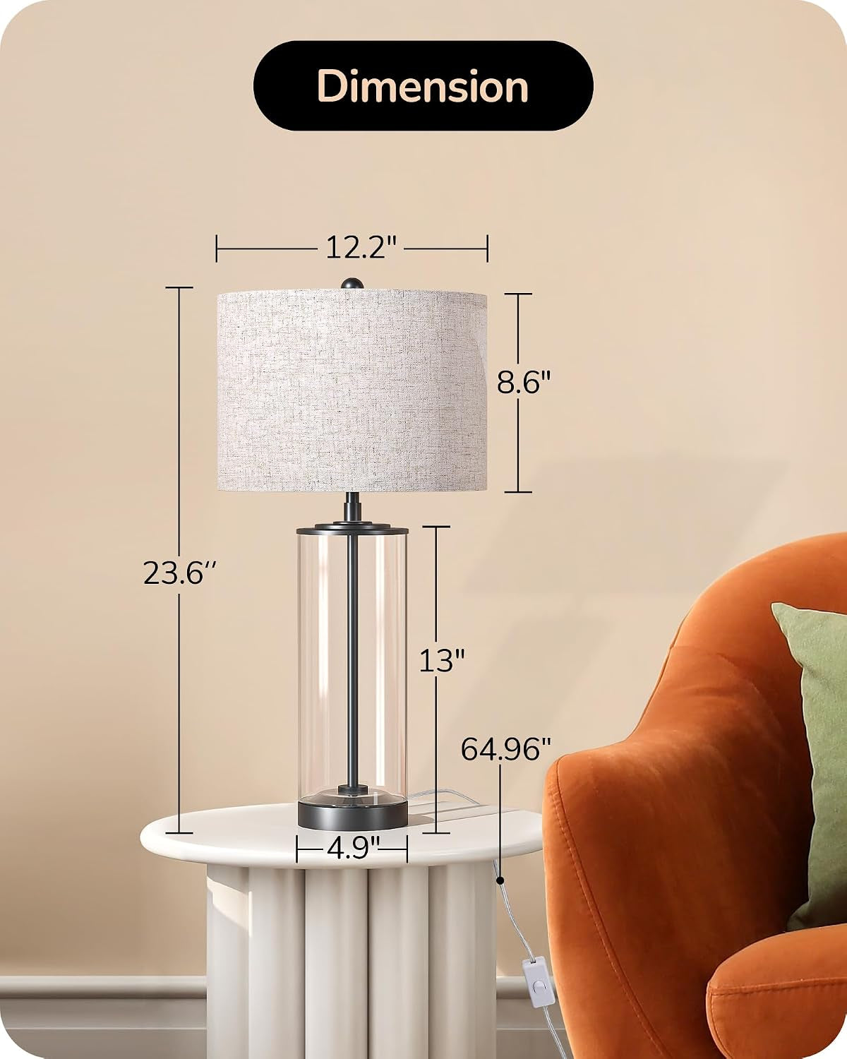 23-6-glass-table-lamp-set-of-2-diy-refillable-rotary-switch-modern-bedside-lamp-with-linen-lampshade-e26-base-nightstand-light-for-living-room-bedroom-office