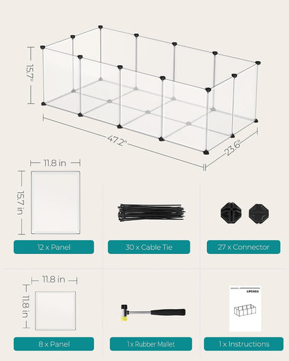 SONGMICS 20 Panels Pet Playpen with Floor, Small Animal Playpen, Pet Fence Indoor, DIY Plastic Enclosure for Guinea Pigs, Bunny, Hamsters, Hedgehogs, 49.2 X 24.8 X 16.5 Inches, White ULPC001W016