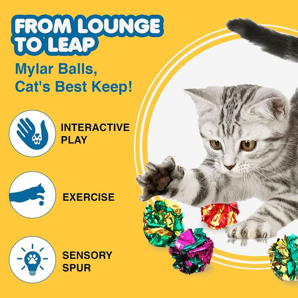Sungrow Cat Crinkle Balls, Shiny, Mylar Crinkler, Stress-Relief Toy for Kittens, Interactive & Engaging, Keeps Grown-Up Cats Active, Encourages Multi-Cat Play, Provides Endless Entertainment, 6 Pcs3
