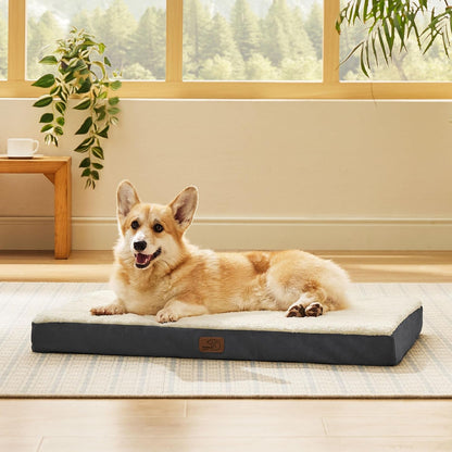 Bedsure Washable Dog Beds Large Sized Dog with Comfy Sherpa, 36X27In Grey | Orthopedic Egg Crate Foam,Comfort Support Flat Rectangle Pet Mat,Non-Slip Bottom,Removable Cover,For Large Breed up to 55 Lbs21