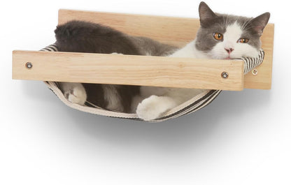 FUKUMARU Hammock Wall Mounted Cat Beds and Perches | Wooden Kitten Walls Furniture, Stable Cats Shelves, for Sleeping, Playing, Climbing, Lounging, Black Stripe1