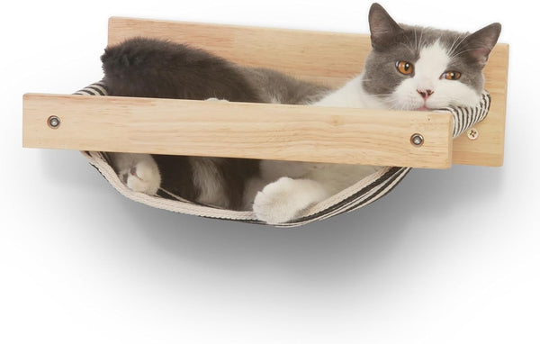 FUKUMARU Hammock Wall Mounted Cat Beds and Perches | Wooden Kitten Walls Furniture, Stable Cats Shelves, for Sleeping, Playing, Climbing, Lounging, Black Stripe1