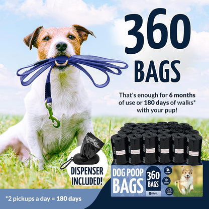 Reli. Dog Poop Bags W/Holder (360 Pack - 24 Rolls) | Leash Clip Dispenser | 9X13" Large Dog Bag for Poop | Unscented, Leak Proof | Black Pet Waste Carrier Refills W/Clip Dispenser2