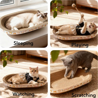 3 Pack Large Cat Scratcher Cardboard, Oval Cat Scratcher Bed Cat Scratch Pad Board Lounge Couch for Indoor Cats Bowl Shaped Cat Scratching Post Nest for Cats Grinding Claw Furniture Protector6