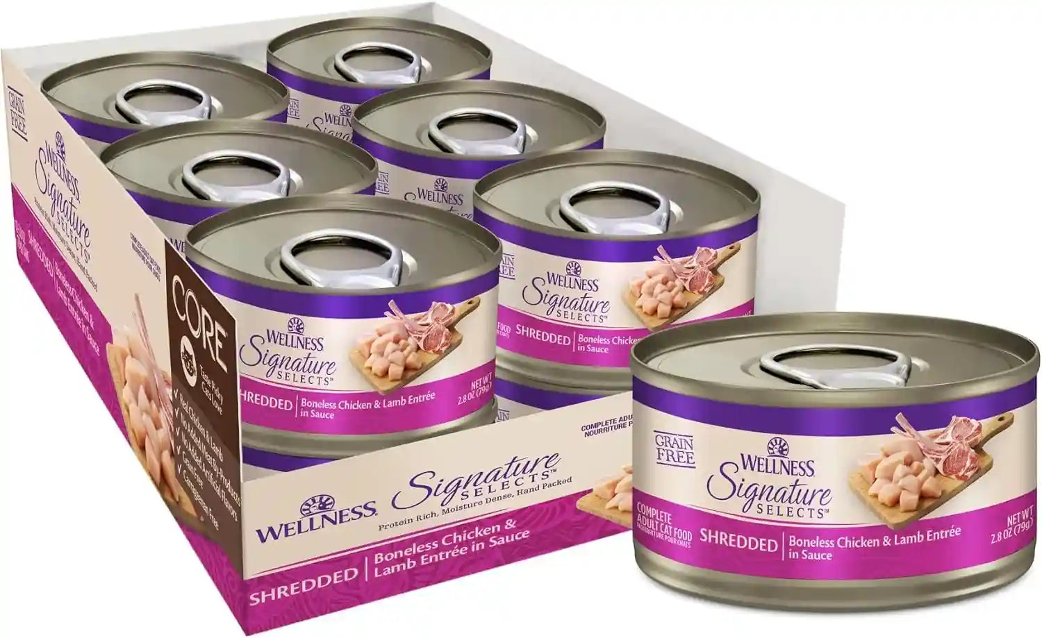 wellness-core-signature-selects-flaked-adult-canned-wet-cat-food-natural-protein-rich-grain-free-skipjack-tuna-and-wild-salmon-entree-recipe-2-8-oz-pack-of-12-cans