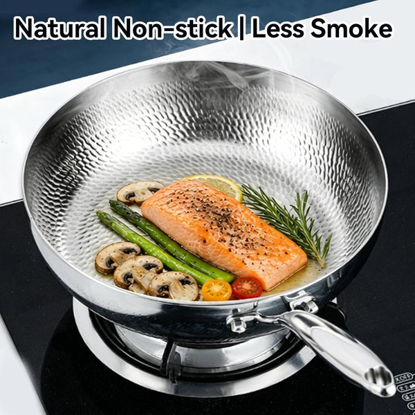 Titanium Hammered Wok with Lid, Titanium Pans for Cooking, No Coating Non Stick Titanium Cookware, Durable Scratch-Resistant Titanium Frying Pans, Dishwasher Safe,11.02In3