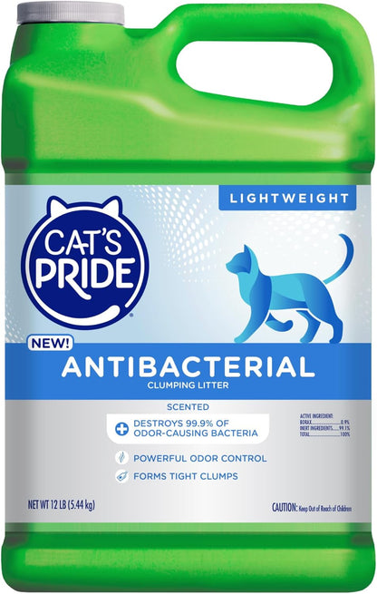 Cat'S Pride Antibacterial Cat Litter: Destroys 99.9% of Odor-Causing Bacteria - Powerful Odor Control - Premium Lightweight Clumping Litter - Scented, 12 Pounds1