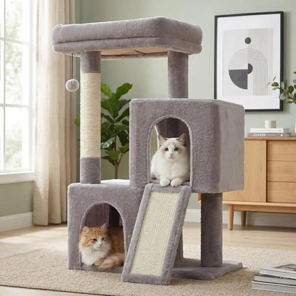 PAWZ Road 30" Cat Tower, Small Cat Tree with 2 Condos for Indoor Cats | Cat Trees for Small Cats,Cat Houses with Scratching Ramp and Posts,Dual Condos&Top Perch for Multi-Cat7