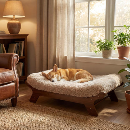 Muihood Elevated Wooden Dog Bed with Foam Mattress, Walnut, Large | Raised Dog Bed with Washable Cover, Supportive Foam Mattress, Perfect for Large Dogs and Indoor Living14