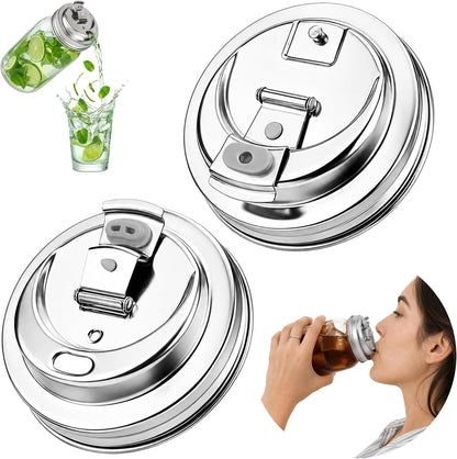 2 Pack Reusable Mason Jar Drinking Coffee Lids, Wide Mouth | SUS 304 Stainless Steel, Mason Jar Lids, Pour Spout, Metal Leak Proof Flip Caps, Iced, Smoothies & Cold Brew, Dishwasher1