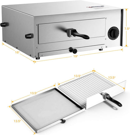Electric Pizza Oven Indoor, Stainless Countertop Pizza Maker with Timer, Removable Crumb Tray for Commercial and Home Use, Fits 12" Pizzas3