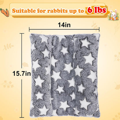 MEWTOGO 15.7" X 14" Bunny Bed for Rabbit Cage - Thickened Soft Prevent Sore Hocks Plush Mat with Cotton Lounger Pillows, Small Animal Flop Mat for Hutch Sleeping Indoor, Gray-Star6