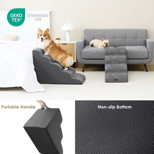 EHEYCIGA Curved Dog Stairs Ramp for 5-Step High Beds, 22.6" H Dog Steps | 33D Density of Pure Foam, for Small Dogs and Cats, Pet Stairs for High Bed Climbing, Non-Slip Balanced Pet Step Indoor, Grey5