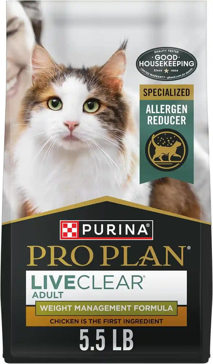 Purina Pro Plan Liveclear Cat Food Weight Management and Cat Allergen Reducer Chicken and Rice Formula - 5.5 Lb. Bag1
