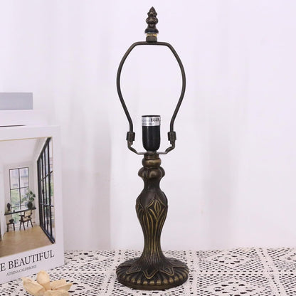 Table Lamp Base Replacement Only (M (W 4 H 15 Inch)) | Fit for 6, 8, 10 Inch Tiffany Style Stained Glass Lampshade, Dark Bronze Finish,Resin, Push Switch on Cord4