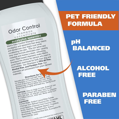 Wahl USA Odor Control Shampoo for Dogs & Pets - Eucalyptus & Spearmint Animal Deodorizer for Cleaning & Freshening – 24 Oz - Model 820003A3