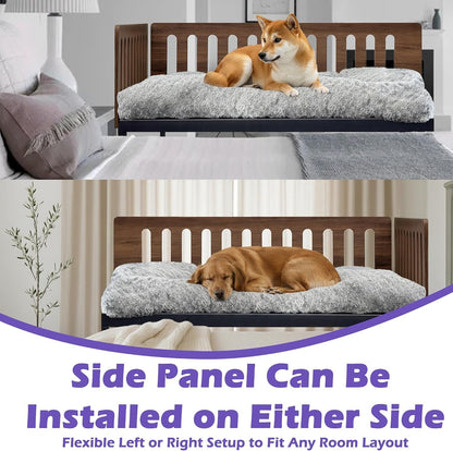 Beside Dog Bed,2 Wood Side Panel Adjustable Height Dog Bunk Beds,39''X27'' Metal Dogs Bed Frame with Cushion,Large5