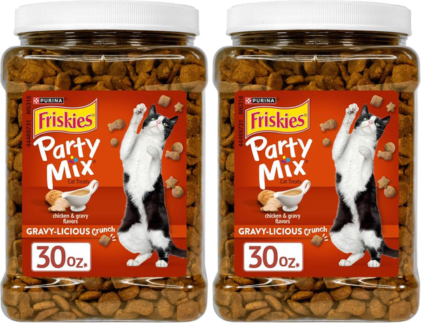 Purina Friskies Party Mix Gravy-Licious Crunch Chicken and Gravy Flavors Cat Treats - 30 Oz Canister13