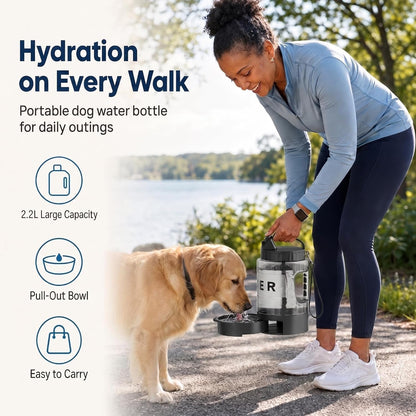 Lesotc Portable Dog Water Bowl Dispenser - 77Oz Travel Water Bottle with Pop-Out Drinking Bowl, No-Spill Design for Camping, Hiking & Car Rides - Keep Your Dog Hydrated Anywhere, Black7