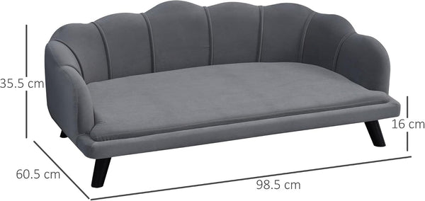 Pawhut Velvet Large Dog Couch with Foam Cushion for Big Dogs Charcoal Gray | Soft and Cute Puppy Sofa Bed, Pearl Design7