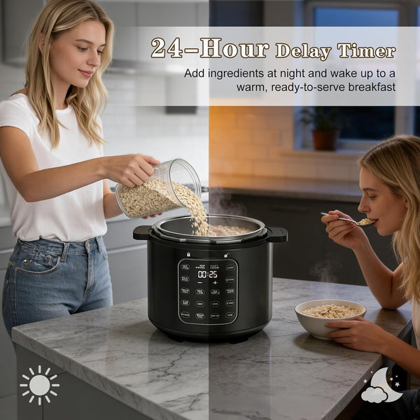 6Qt Pressure Cooker, 9-In-1, 12 Presets IMD Touchscreen, Safe Vent, Multi-Mode: Slow Cook, Rice Cook, Steam,Dual Inner Pots (Stainless Steel & Non-Stick),1000W,Black7
