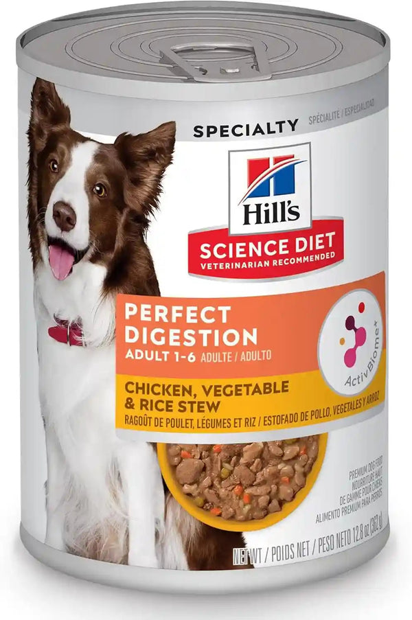 Hill'S Science Diet Adult 1-6 Perfect Digestion Wet Dog Food | #1 Veterinarian Recommended, Chicken, Vegetable, & Rice, 12.8 Oz. Cans, 12-Pack1